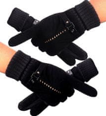 Camerazar Pánské zimní rukavice na dotek, černé semišové, s protiskluzovými prvky a kontrastním prošitím