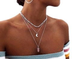 Camerazar Dlouhý dámský náhrdelník s přívěskem měsíce a kuličky, stříbrný/zlatý, bižuterní kov, 60+6 cm