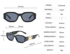 Camerazar Unisex sluneční brýle s UV400 filtrem, obdélníkové, černé, plastový rám
