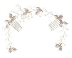 Camerazar Svatební vlasová ozdoba ve tvaru větvičky, lehce růžově zlatá, 29 cm