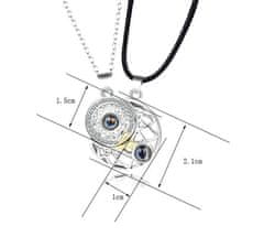 Camerazar Dvojitý Magnetický Náhrdelník s Motivem Měsíce a Slunce, Stříbrný a Černý, Délka 50+5 cm, Slitina Kovů