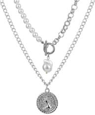 Camerazar Dvojitý Dámský řetízkový náhrdelník choker s perlami, zlaté barvy, délka 50 cm