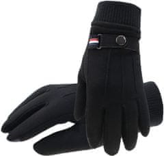 Camerazar Pánské zimní dotykové rukavice, černé, 100% ekologická semišová kůže, univerzální velikost