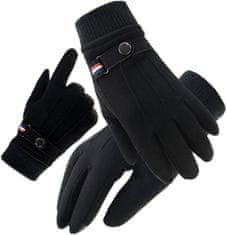 Camerazar Pánské zimní dotykové rukavice, černé, 100% ekologická semišová kůže, univerzální velikost