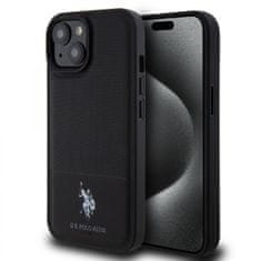 U.S. Polo Assn.  PU Leather Mesh Pattern Double Horse Zadní Kryt pro iPhone 15 Black