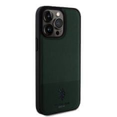 U.S. Polo Assn.  PU Leather Mesh Pattern Double Horse Zadní Kryt pro iPhone 15 Pro Max Green