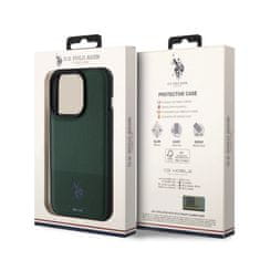 U.S. Polo Assn.  PU Leather Mesh Pattern Double Horse Zadní Kryt pro iPhone 15 Pro Green