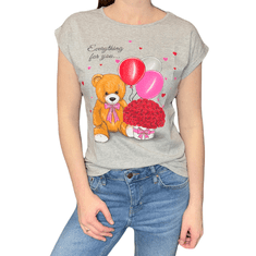 INNA Dámské tričko s krátkým rukávem šedý melír medvídek s balónky, S Regular