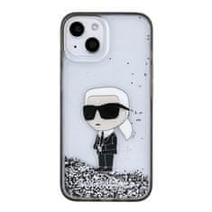 Karl Lagerfeld hard silikonový obal iPhone 15 6.1" Transparentní Liquid Glitter Ikonik