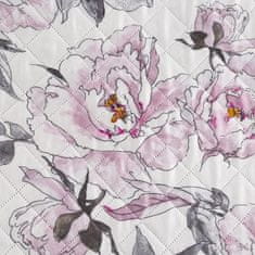 Eurofirany Dekorační přehoz na postel FLOWER 220x240 bílá růžová šedá růže zahradní květy