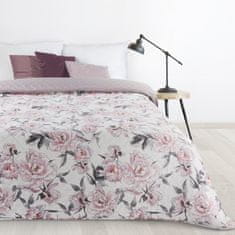 Eurofirany Dekorační přehoz na postel FLOWER 220x240 bílá růžová šedá růže zahradní květy
