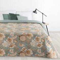 Eurofirany Dekorační přehoz na postel FLOWER 200x220 mint béžová okouzlující zahrada květiny ptáci