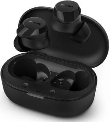  moderní bezdrátová sluchátka philips tat1209 stylové pouzdro hovory handsfree odolnost vodě nabíjecí pouzdro  