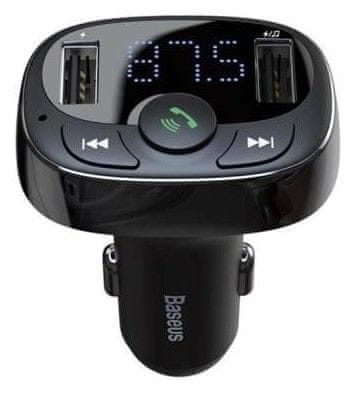 Levně BASEUS Bluetooth MP3 FM Transmiter s nabíjením 2xUSB 3.4A černý (CCMT000001)