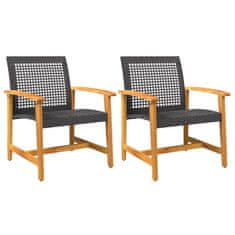 Vidaxl Zahradní židle 2 ks černé polyratan a akáciové dřevo