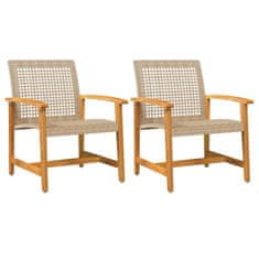 Vidaxl Zahradní židle 2 ks béžové polyratan a akáciové dřevo