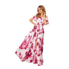 Numoco Dámské dlouhé šaty s květy 194-2 růžová XL