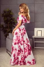 Numoco Dámské dlouhé šaty s květy 194-2 růžová XL