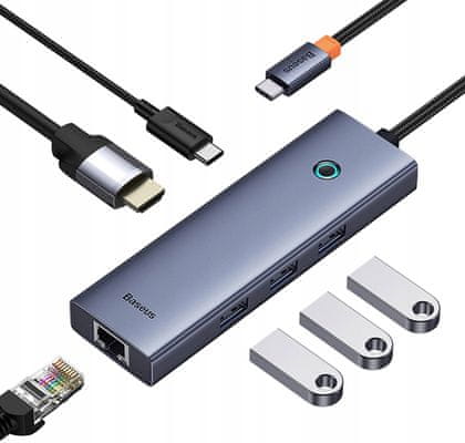 hub Ultra Joy USB 6v1 (USB-C/1xHDMI4K30Hz/3xUSB 3.0/1xPD/RJ45) B00052807813-00 šedý