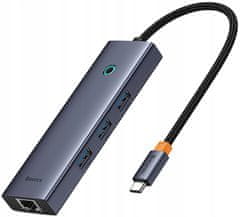 BASEUS hub Ultra Joy USB 6v1 (USB-C/1xHDMI4K30Hz/3xUSB 3.0/1xPD/RJ45) B00052807813-00 šedý
