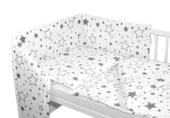 Baby Nellys 3-dílná sada - mantinel s povlečením - Šedé hvězdy a hvězdičky - bílý, 135x100, 40x60 cm