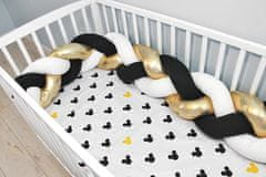 Baby Nellys Mantinel pletený cop shine s povlečením Mickey - bílá, zlatá, černá, 120x90, 40x60 cm 
