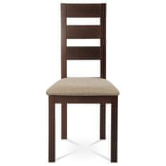 Autronic Dřevěná jídelní židle Jídelní židle masiv buk, barva ořech, látkový béžový potah (BC-2603 WAL)