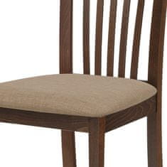 Autronic Dřevěná jídelní židle Jídelní židle, masiv buk, barva ořech, látkový béžový potah (BC-3950 WAL)