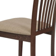 Autronic Dřevěná jídelní židle Jídelní židle, masiv buk, barva ořech, látkový béžový potah (BC-3950 WAL)