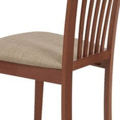 Autronic Dřevěná jídelní židle Jídelní židle, masiv buk, barva třešeň, látkový béžový potah (BC-3950 TR3)