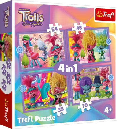 Trefl Puzzle Trollové 3: Barevné dobrodružství 4v1 (35,48,54,70 dílků)