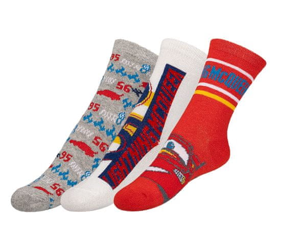 Bellatex Ponožky dětské Auta - sada 3 páry - 23-26 - bílá, červená, oranžová, modrá, šedá