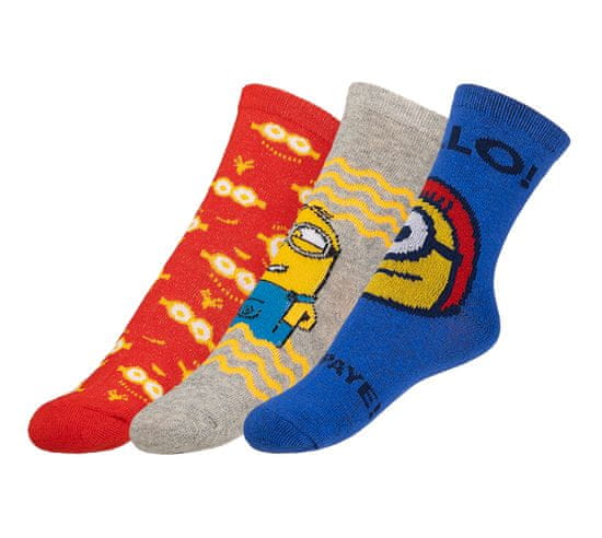 Bellatex Ponožky dětské Mimoni - sada 3 páry - 23-26 - červená, modrá, šedá
