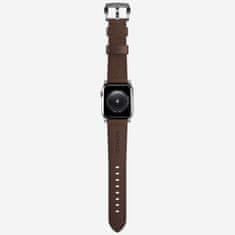 Nomad Traditional Band - Kožený řemínek pro Apple Watch 45 / 49 mm, hnědý se stříbrem