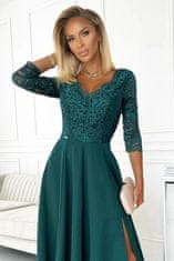 Numoco Amber krajkové dlouhé šaty s výstřihem a rozparkem 309-5 zelená S