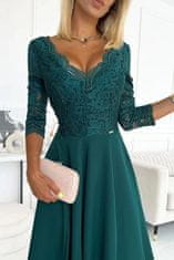 Numoco Amber krajkové dlouhé šaty s výstřihem a rozparkem 309-5 zelená S