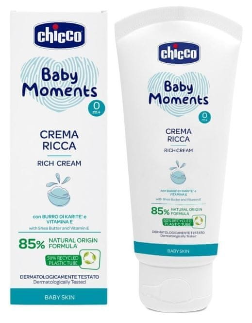 Levně Chicco vyživující krém Baby Moments 85% přírodních složek 100 ml, 0m+