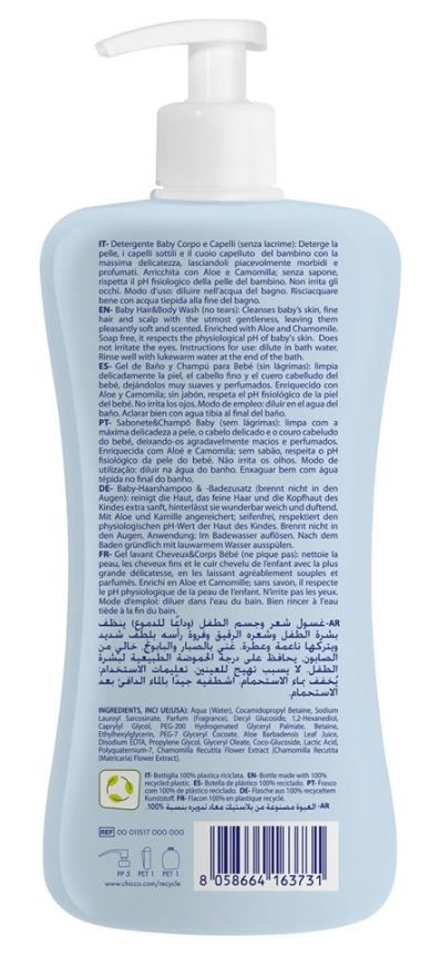 Levně Chicco šampon na vlasy a tělo Natural Sensation s aloe a heřmánkem 500 ml, 0m+
