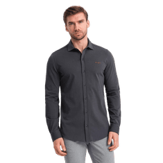 OMBRE Pánská bavlněná košile REGULAR grafitová MDN124777 XL