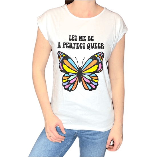 INNA Dámské tričko bílý krátký rukáv barevný motýl