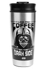 CurePink Nerezový cestovní hrnek Star Wars|Hvězdné války: I Like My Coffee On The Dark Side (objem 450 ml)