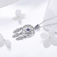 Klenoty Amber Stříbrný náhrdelník lapač snů s fialovými kameny