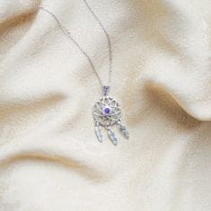 Klenoty Amber Stříbrný náhrdelník lapač snů s fialovými kameny