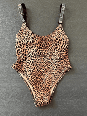 Victoria Secret Dámské jednodílné plavky Scoop s kamínky leopardí S