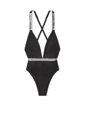 Victoria Secret Dámské jednodílné plavky Shine Strap s kamínky černé M