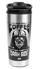 CurePink Nerezový cestovní hrnek Star Wars|Hvězdné války: I Like My Coffee On The Dark Side (objem 450 ml)