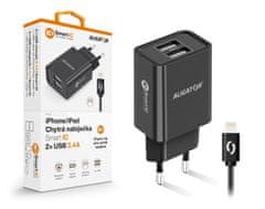 Aligator Chytrá síťová nabíječka 2,4A, 2xUSB, smart IC, černá, USB kabel pro iPhone/iPad