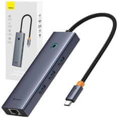 BASEUS multifunkční HUB Ultra Joy 6v1, HDMI, 3x USB 3.0, USB-C PD, RJ45, šedá
