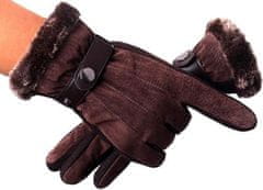 Camerazar Pánské zimní kožené rukavice na dotek, hnědé, univerzální velikost, semišová kůže a polyester