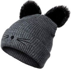 Camerazar Dámská zimní čepice s kočičíma ušima, tmavě šedá, akrylové vlákno, univerzální velikost